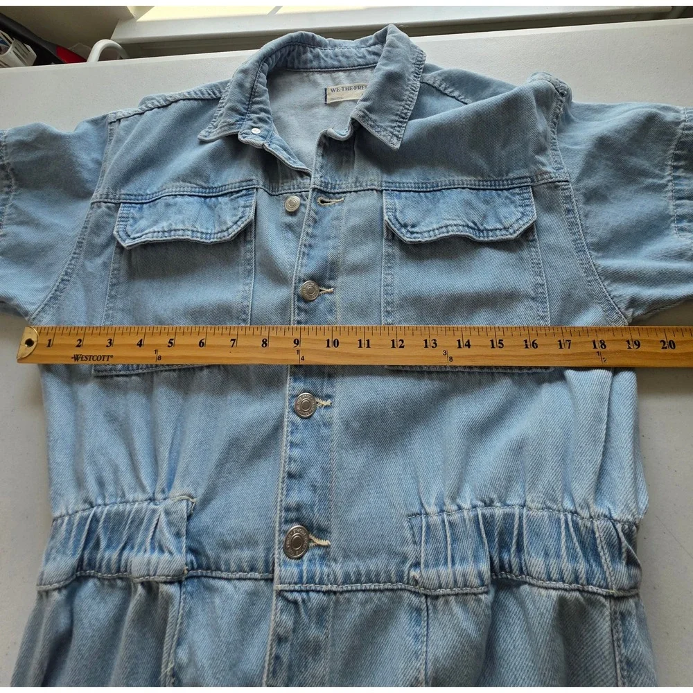 Free People We the Free Marci Denim Jumpsuit Light Wash Blue Utility M Pockets